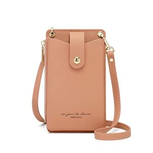 womens cellphone crossbody bag small light leather shoulder purse handbag card wallet lanyard case girls satchel pouch (pink)