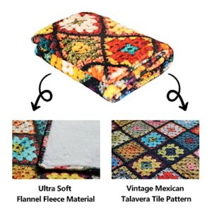 Throw Blanket Mexican Talavera Tile Blankets for Bed Sofa Couch Vintage Turkish Flannel Fleece Throw Blanket for Adults Kids Home Décor Soft Blanket