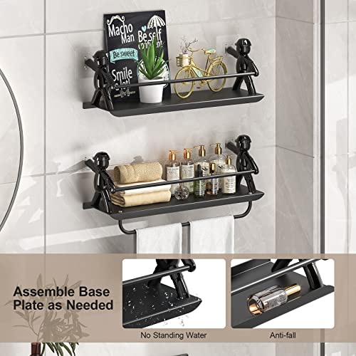 coorack Floating Shelves Wall Mounted, 2 Pack Metal Black Bathroom Shelf with Towel Bar, Modern Organizer Decorative Storage for Kitchen Bedroom Living Room, 13D x 42W 14H cm