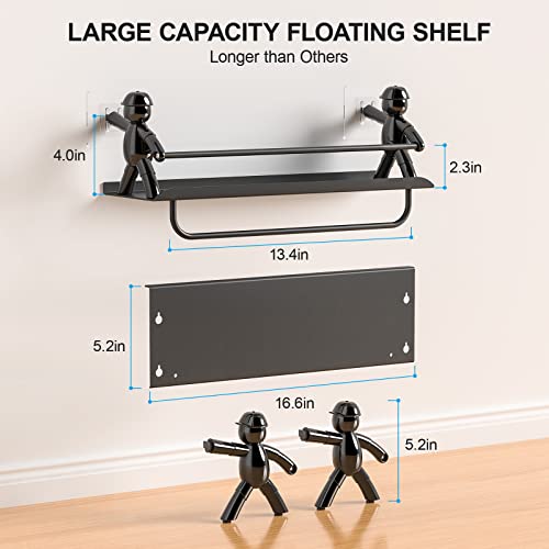 coorack Floating Shelves Wall Mounted, 2 Pack Metal Black Bathroom Shelf with Towel Bar, Modern Organizer Decorative Storage for Kitchen Bedroom Living Room, 13D x 42W 14H cm