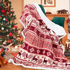 inhand sherpa christmas throw blanket for adults, fleece flannel holiday blankets and throws, cozy warm fuzzy fluffy soft throw blankets for couch bed, gifts for women men & kids(51″ x 63″, red)
