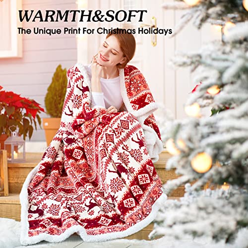 inhand Sherpa Christmas Throw Blanket for Adults, Fleece Flannel Holiday Blankets and Throws, Cozy Warm Fuzzy Fluffy Soft Throw Blankets for Couch Bed, Gifts for Women Men & Kids(51" x 63", Red)