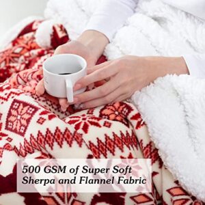 inhand Sherpa Christmas Throw Blanket for Adults, Fleece Flannel Holiday Blankets and Throws, Cozy Warm Fuzzy Fluffy Soft Throw Blankets for Couch Bed, Gifts for Women Men & Kids(51" x 63", Red)