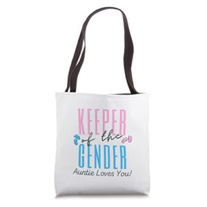 keeper of the gender auntie reveal party baby announcement tote bag