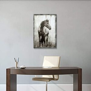 Horse Print Rustic Framed Painting: Gray Wildlife Animal Wooden Wall Art Portrait Picture Decor Artwork for Bedroom Farmhouse 24"x36"