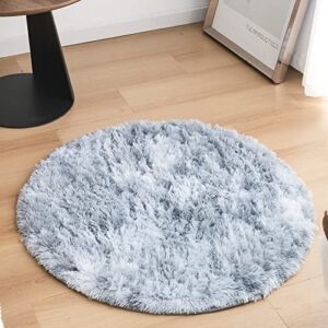 OMERAI Round Rug 5ft Shaggy Soft Round Area Rug for Bedroom, Grey Cricle Rug and Fluffy Carpets for Living Room, Non-Slip Home Decor,5'X5' Grey Round Fur Rug