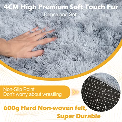 OMERAI Round Rug 5ft Shaggy Soft Round Area Rug for Bedroom, Grey Cricle Rug and Fluffy Carpets for Living Room, Non-Slip Home Decor,5'X5' Grey Round Fur Rug