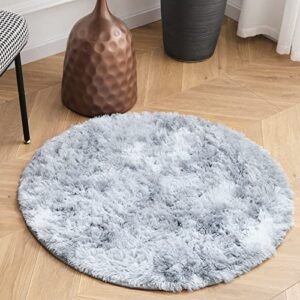 OMERAI Round Rug 5ft Shaggy Soft Round Area Rug for Bedroom, Grey Cricle Rug and Fluffy Carpets for Living Room, Non-Slip Home Decor,5'X5' Grey Round Fur Rug