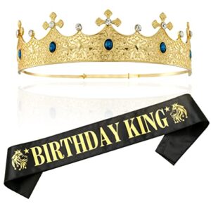 birthday king crown and birthday king sash,birthday gifts for men, birthday crown king birthday party decoration (gold-d)