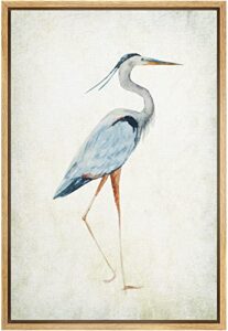 wall26 – framed canvas wall art – heron bird – wild animal – gallery wrap modern home art | ready to hang – 24″x36″ natural