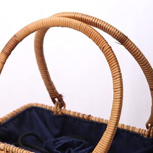 Rattan Woven Handbag Tote Bag w/Cucurbit & Tassel Accessory, Chinese Natural Women Beach Purse Basket for Summer, Mom's Gift (Size : 25x15x15cm/9.8x5.9x5.9in)