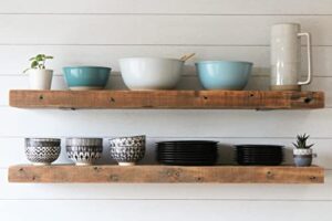urban legacy deep floating shelves | reclaimed chunky wide plank barn wood shelves with low profile brackets | high weight capacity