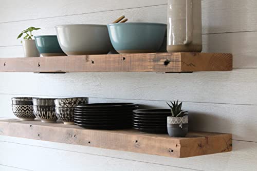 Urban Legacy Deep Floating Shelves | Reclaimed Chunky Wide Plank Barn Wood Shelves with Low Profile Brackets | High Weight Capacity