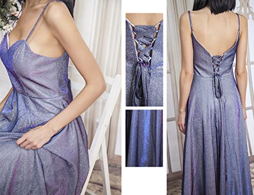 BOSJHD Shiny Gradient Strap Open Back Elegant Party Evening Dress（Purple,XX-Large）