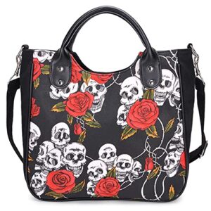 women canvas handbags skull tote shoulder crossbody bag hobo purse punk satchel bags, printed skull