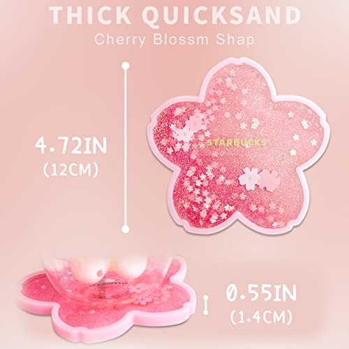 Olywell Sakura Coasters, Cherry Blossom Quicksand Flash Coaster Cute Quicksand Glitter Drink Coasters Non-Slip Insulation Coasters for Home Decor Sakura, Pink, 4.72IN