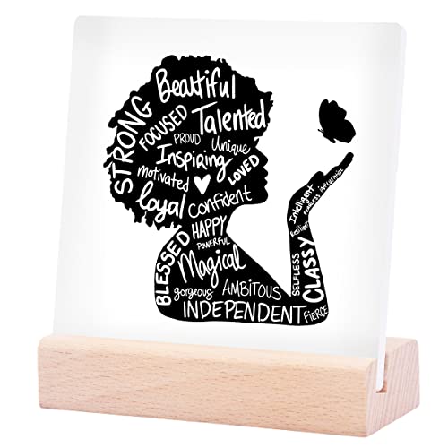 Inspirational Quotes Desk Decor Gifts For Women Girls Friends-Motivational Sign Ceramic Plaque With Wooden Stand-Cheer Up Gifts For Friends Women (Strong)