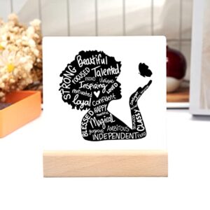 Inspirational Quotes Desk Decor Gifts For Women Girls Friends-Motivational Sign Ceramic Plaque With Wooden Stand-Cheer Up Gifts For Friends Women (Strong)