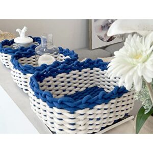 r runka small rope baskets for clothes, toys, towels, books – set of 3,decorative baskets for home decor,small baskets for gifts | boho baskets, small woven basket for nursery (blue & off white)