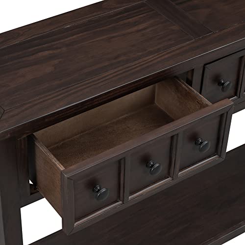 HABITRIO Antique Entry Console Table with Storage Drawers, 60" Long Sofa Table with Two Different Size Drawers and Bottom Shelf for Storage, Living Room Narrow Sofa Entry Table, Entryway (Espresso)