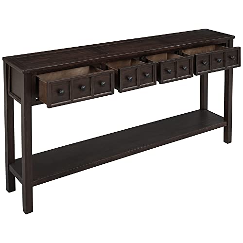 HABITRIO Antique Entry Console Table with Storage Drawers, 60" Long Sofa Table with Two Different Size Drawers and Bottom Shelf for Storage, Living Room Narrow Sofa Entry Table, Entryway (Espresso)