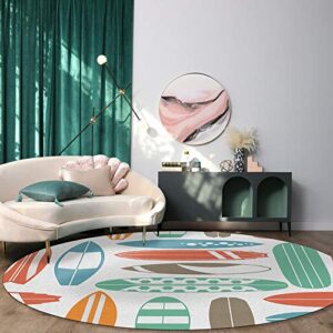summer sport 3.3 ft round area rug microfiber soft circular carpet anti-skid non-shedding throw rugs decorative circle floor mat for home decor colorful surf board tiled geometric style