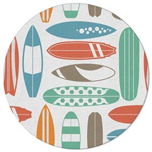 Summer Sport 3.3 ft Round Area Rug Microfiber Soft Circular Carpet Anti-Skid Non-Shedding Throw Rugs Decorative Circle Floor Mat for Home Decor Colorful Surf Board Tiled Geometric Style