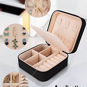 FireKylin Travel Jewelry Case for Women, Small Jewelry Box for Travelling, PU Leather Ring Earring Necklace Bracelet Holder Organizer (Black)