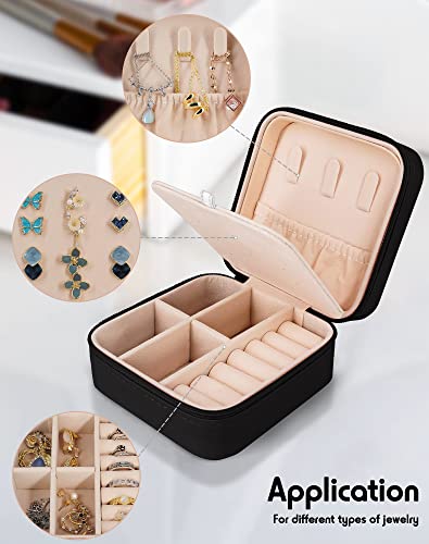 FireKylin Travel Jewelry Case for Women, Small Jewelry Box for Travelling, PU Leather Ring Earring Necklace Bracelet Holder Organizer (Black)