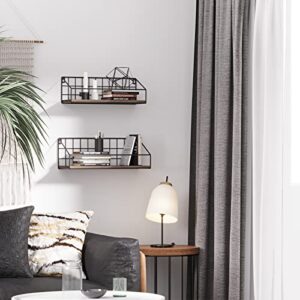 YGEOMER 4 Set Floating Shelves, Wall Hanging Shelves with Wire Baskets for Bathroom, Kitchen, Living Room, Bedroom (Carbon Black)