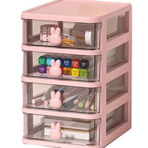 Nipogear Cartoon,Desktop Storage Box,Transparent Small Drawer Storage Box,Plastic Mini Storage Box,Stationery Storage Box (Pink-4)