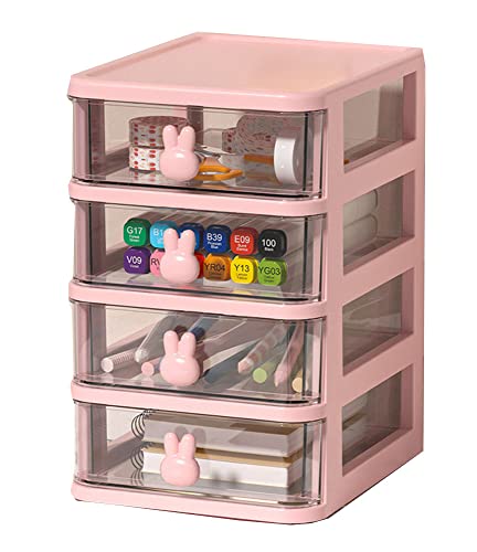 Nipogear Cartoon,Desktop Storage Box,Transparent Small Drawer Storage Box,Plastic Mini Storage Box,Stationery Storage Box (Pink-4)