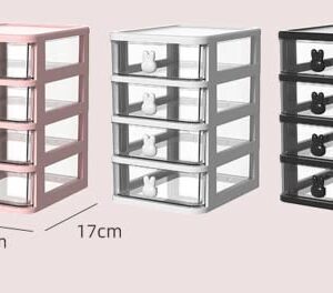 Nipogear Cartoon,Desktop Storage Box,Transparent Small Drawer Storage Box,Plastic Mini Storage Box,Stationery Storage Box (Pink-4)