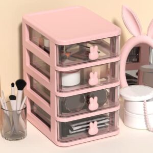 Nipogear Cartoon,Desktop Storage Box,Transparent Small Drawer Storage Box,Plastic Mini Storage Box,Stationery Storage Box (Pink-4)