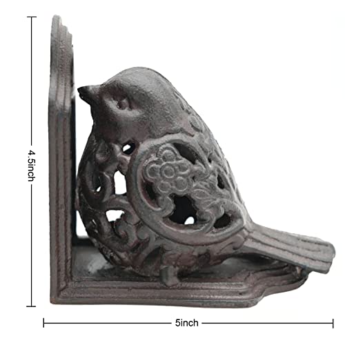 Remenna Bird Decorative Bookend, Heavy Duty Cast Iron, Vintage Shelf Decor, Antique Brown