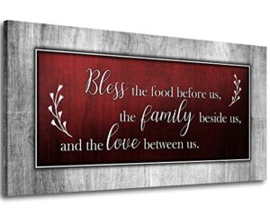inspirational wall art painting | christian quote canvas wall art dining room | red wall decor living room | wooden framed canvas | rustic home decor farmhouse | bless the food before us,ready to hang 24″x 48″