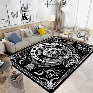 youshosho skull rug black and white rug snake rug moth rug trippy skeleton rug mandala moon phase carpet for room decor