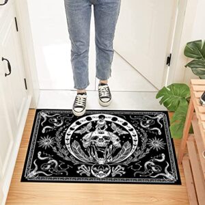 Youshosho Skull Rug Black and White Rug Snake Rug Moth Rug Trippy Skeleton Rug Mandala Moon Phase Carpet for Room Decor