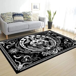 Youshosho Skull Rug Black and White Rug Snake Rug Moth Rug Trippy Skeleton Rug Mandala Moon Phase Carpet for Room Decor