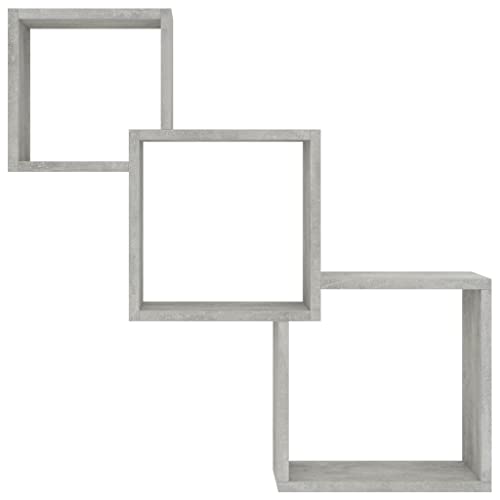 Floating Shelves, Wall Mounted 3 Cube Intersecting Storage Shelves Set, Easy-Install Display Rack for Living Room, Bedroom, Home Decor Furniture, Concrete Gray