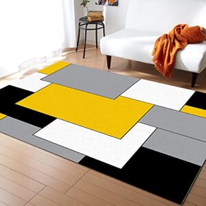 yellow black geometric area rugs indoor non-slip rectangle rug 2×3 ft, abstract color block yellow black gray rug rubber backing floor mats contemporary home decor carpet for entryway living room