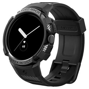 spigen rugged armor pro designed for google pixel watch case with band (2022) – black