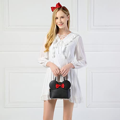 Cutie Dome Purse Mouse Ears Bow Crossbody Shoulder Handbag Small Zip-Around Satchel Bag for Girls Tween Women