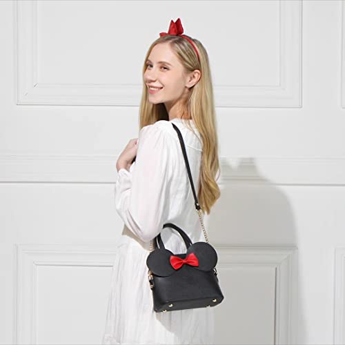 Cutie Dome Purse Mouse Ears Bow Crossbody Shoulder Handbag Small Zip-Around Satchel Bag for Girls Tween Women