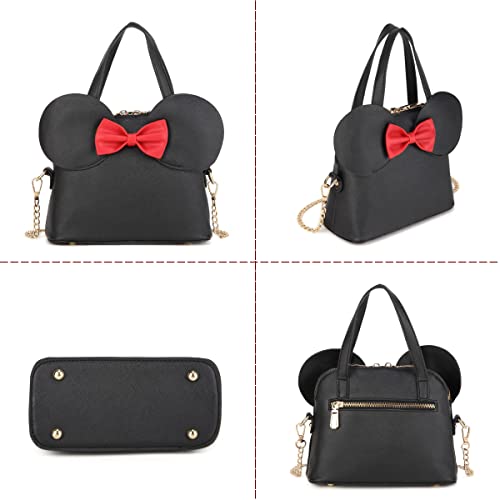 Cutie Dome Purse Mouse Ears Bow Crossbody Shoulder Handbag Small Zip-Around Satchel Bag for Girls Tween Women