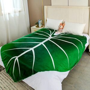 Leaf Blanket Green Plant Throw Blankets Soft Plush Flannel Throw Decorative Leaves Design for Plant Lovers Bed Couch and Sofa