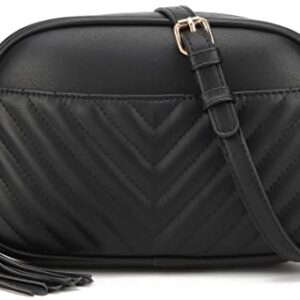 lola mae Quilted Crossbody Bag, PU Lightweight Shoulder Purse Top Zipper Tassel Accent Black Purse(Black-729)