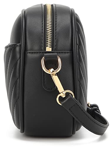 lola mae Quilted Crossbody Bag, PU Lightweight Shoulder Purse Top Zipper Tassel Accent Black Purse(Black-729)