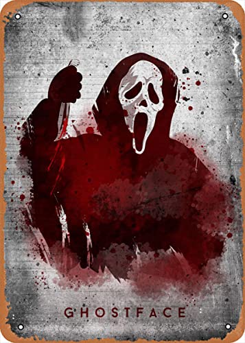 Shvieiart Movie Poster Retro Metal Sign Ghost face print - from cult movie Scream Horror Movies Wall Art Decor Tin Sign-8x12inch
