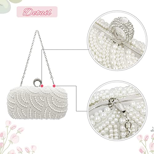 Aovtero Pearl Clutch Bag Bride Purse Women Wedding Prom Evening Bags Full Beaded Handbag with Chain (Ivory White)